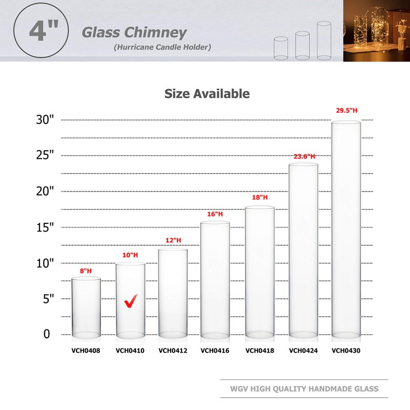 WGVI Hurricane Candle Holder Sleeve  Wide 4""  Height 10""  Clear Glass Cylinder Candleholder  Chimney Tube  Open Ended Candle Shade  1 Piece - Image 3